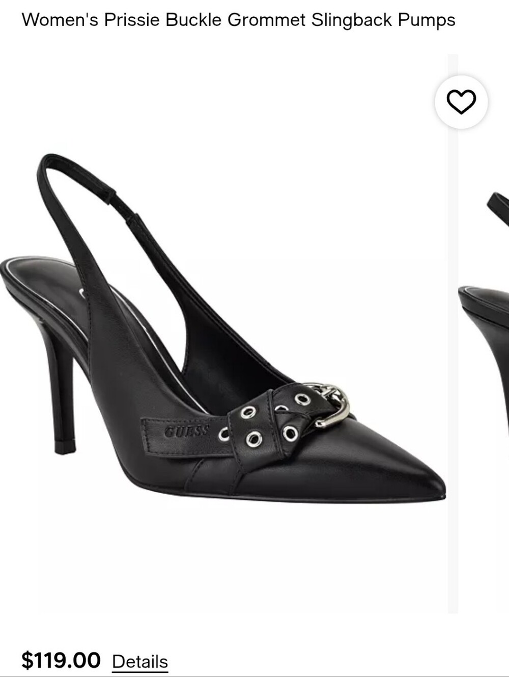 GUESS Black Prissie Buckle Grommet Slingback Pumps